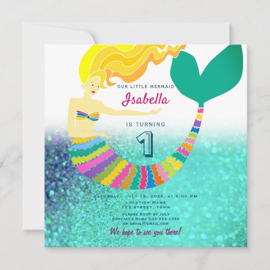 Mermaid 1. Geburtstag Einladung (Vorderseite)