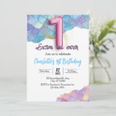 Mermaid 1. Geburtstag Einladung (Stehend Vorderseite)