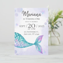 mermaid 1. Geburtstag Einladung Mädchen