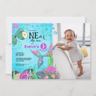 Mermaid 1. Geburtstag Foto Einladung