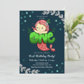 Mermaid 1. Geburtstag Niedlich Pink Einladung (Stehend Vorderseite)
