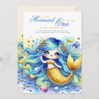 Mermaid 1. Geburtstag oder EDIT AGE Aquamarin Gold Einladung
