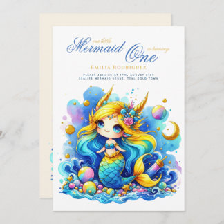 Mermaid 1. Geburtstag oder EDIT AGE Aquamarin Gold Einladung