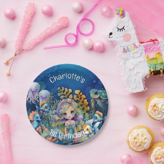 Mermaid 1. Geburtstag Pappteller (Party)