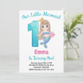 Mermaid 1. Geburtstag Party Einladung (Stehend Vorderseite)