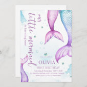 Mermaid 1. Geburtstag Party Girls Kleine Meerjungf Einladung (Vorne/Hinten)