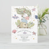 Mermaid 1. Geburtstag Party Grüne Einladung (Stehend Vorderseite)