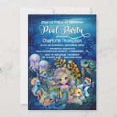 Mermaid 1. Geburtstag Pool Party Einladung (Vorderseite)