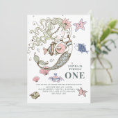 Mermaid 1. Geburtstagsfeier Party Einladung (Stehend Vorderseite)