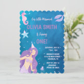 Mermaid 1. Geburtstagsfeier Party Einladung (Stehend Vorderseite)