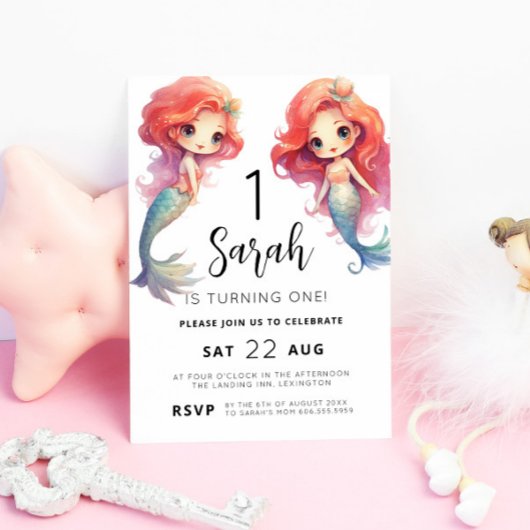 Mermaid 1st Birthday Party Einladung