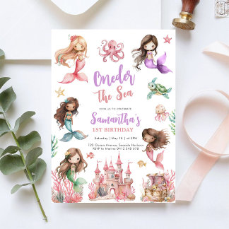 Mermaid 1st Birthday Party ONEder The Sea Mermaid  Einladung