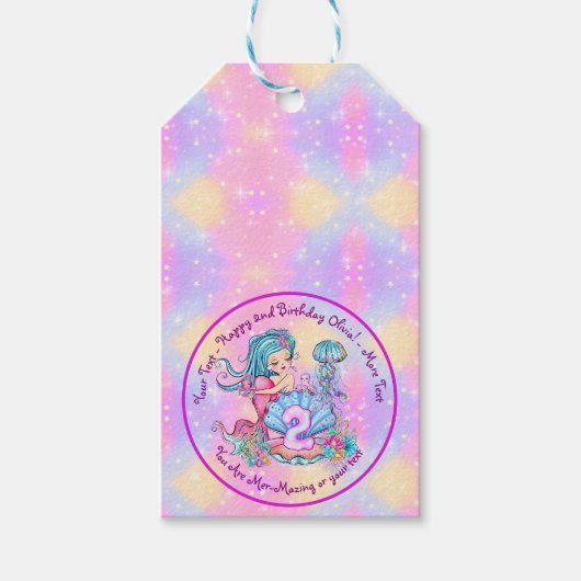 Mermaid 2. Geburtstag Ändern Text anpassen Geschenkanhänger (Vorderseite)