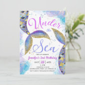 Mermaid 2. Geburtstag Invite Girl Under Sea Einladung (Stehend Vorderseite)