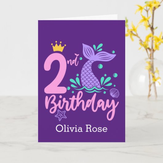 Mermaid 2. Geburtstag Karte (Gelbe Blume)