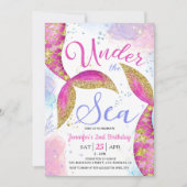 Mermaid 2. Geburtstag Party Einladung unter Wasser (Vorderseite)