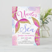 Mermaid 2. Geburtstag Party Einladung unter Wasser (Stehend Vorderseite)