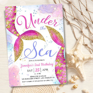Mermaid 2. Geburtstag Party Einladung unter Wasser