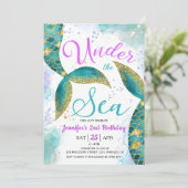 Mermaid 2. Geburtstag Party Einladung unter Wasser (Stehend Vorderseite)