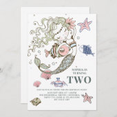 Mermaid 2. Geburtstagsfeier Party Einladung (Vorne/Hinten)