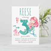 Mermaid 3. Geburtstag Einladung (Stehend Vorderseite)