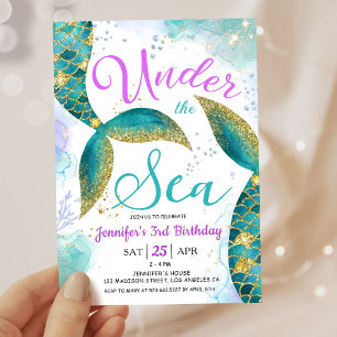 Mermaid 3. Geburtstag Party Einladung unter dem Me
