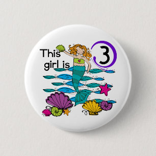 Mermaid 3. Geburtstag T Shirts und Geschenke Button