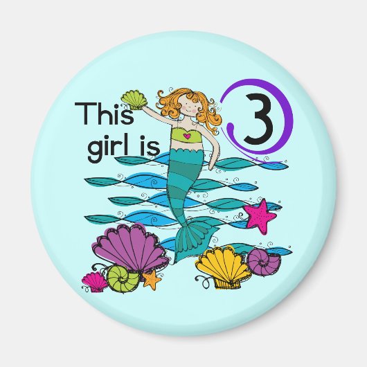 Mermaid 3. Geburtstag T Shirts und Geschenke Magnet (Vorne)