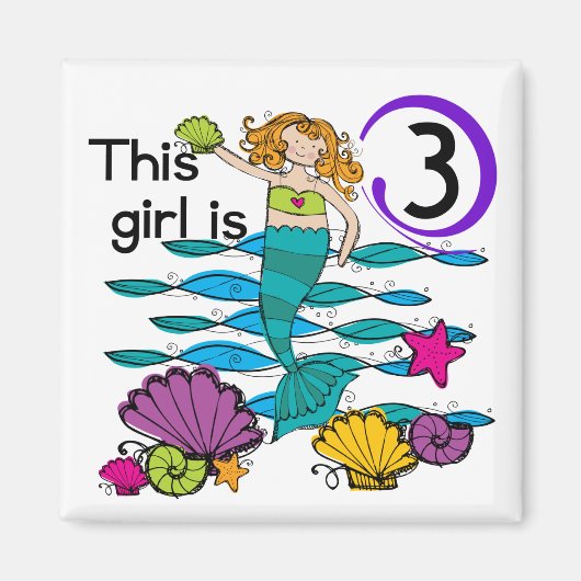 Mermaid 3. Geburtstag T Shirts und Geschenke Magnet (Vorne)