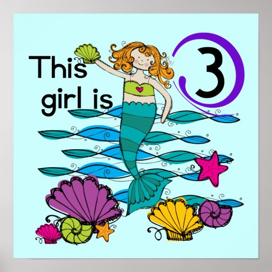 Mermaid 3. Geburtstag T Shirts und Geschenke Poster (Vorne)