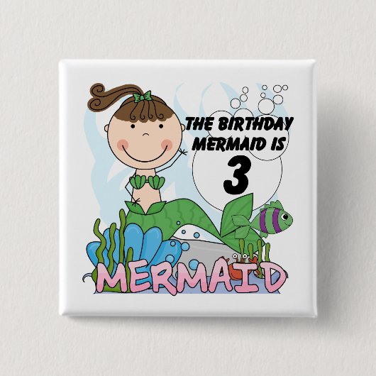 Mermaid 3. Geburtstag Tshirts und Geschenke Button (Vorderseite)