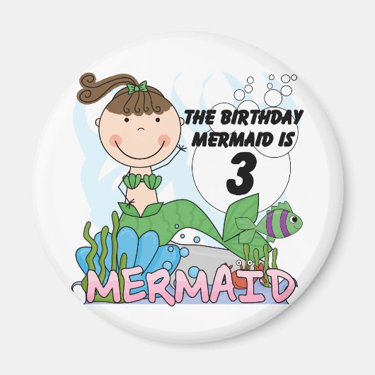 Mermaid 3. Geburtstag Tshirts und Geschenke Magnet (Vorne)