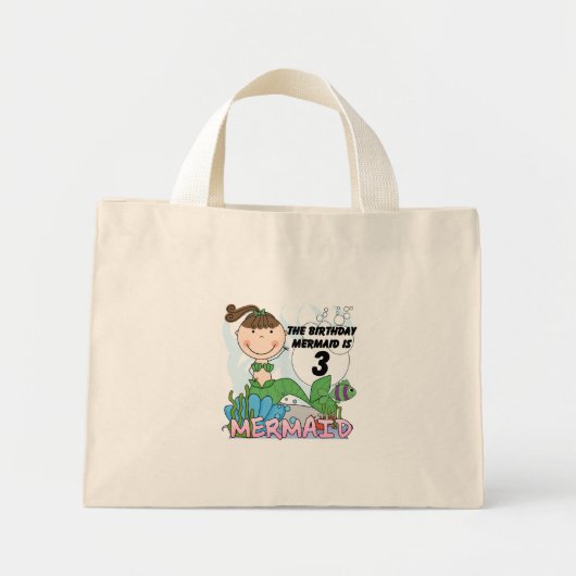 Mermaid 3. Geburtstag Tshirts und Geschenke Mini Stoffbeutel (Vorne)