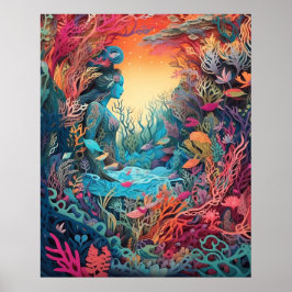 Mermaid 3D Paper Art Poster