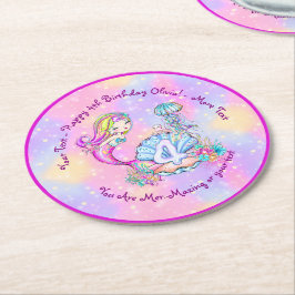 Mermaid 4. Geburtstag Ändern Text anpassen Runder Pappuntersetzer