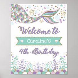 Mermaid 4. Geburtstag Begrüßungszeichen unter dem  Poster