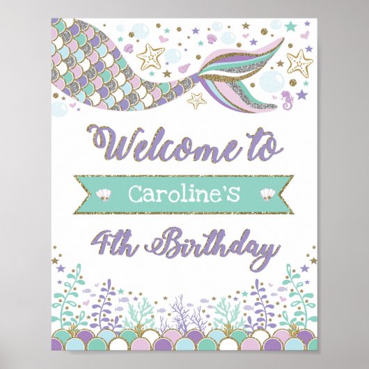 Mermaid 4. Geburtstag Begrüßungszeichen unter dem Poster (Vorne)