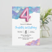 Mermaid 4. Geburtstag Einladung (Stehend Vorderseite)