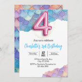 Mermaid 4. Geburtstag Einladung (Vorne/Hinten)