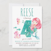 Mermaid 4. Geburtstag Einladung (Vorderseite)