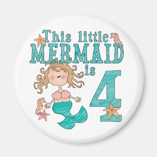 Mermaid 4. Geburtstag Magnet (Vorne)