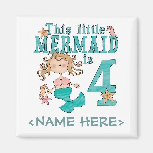 Mermaid 4. Geburtstag Magnet (Vorne)