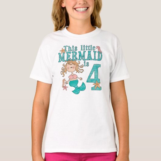 Mermaid 4. Geburtstag T-Shirt (Vorderseite)