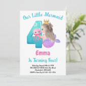 Mermaid 4. Geburtstagsfeier Party Einladung (Stehend Vorderseite)