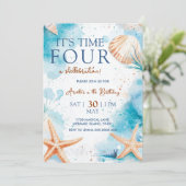 Mermaid 4th Birthday Einladung (Stehend Vorderseite)