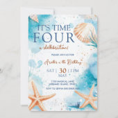 Mermaid 4th Birthday Einladung (Vorderseite)