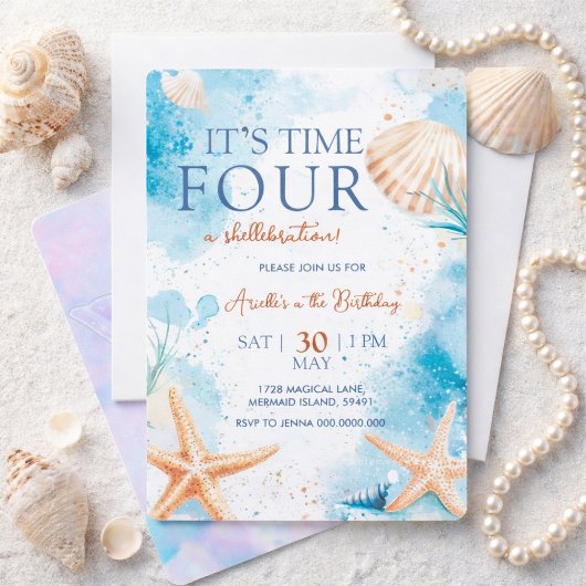 Mermaid 4th Birthday Einladung
