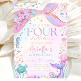 Mermaid 4Th Birthday Invitation Einladung