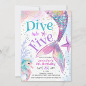 Mermaid 5. Geburtstag tauchen in fünf Einladung (Vorderseite)