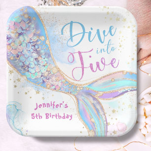 Mermaid 5. Geburtstag Tauchen in fünf Lila Pappteller